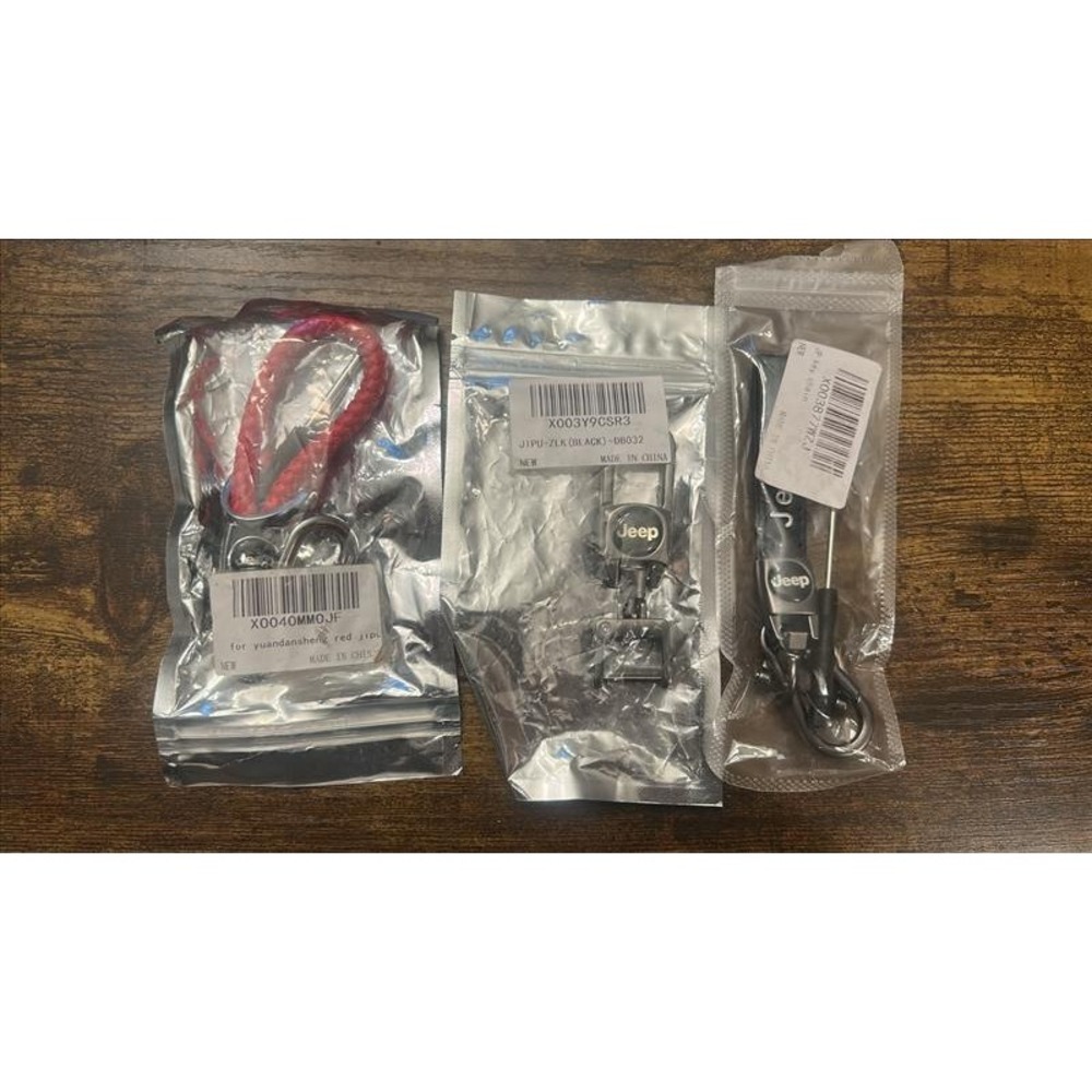 Jeep Keychain Bundle 3pc Set Red Braided Leather Gunmetal Grey Black Fob Straps